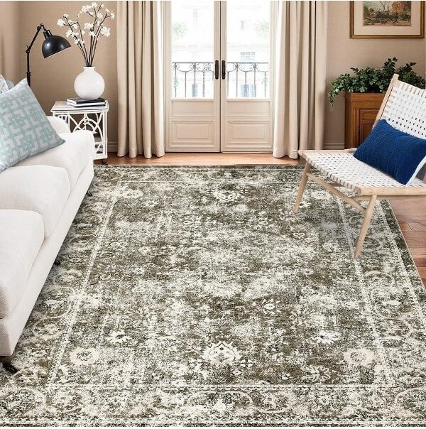Jojoka VintageRugsIndoorVintageLivingRoomCarpetKitchenWashableDistressedRugGrayFloralBedroom