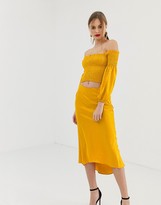 Thumbnail for your product : John Zack off shoulder shirred crop top in textured mustard