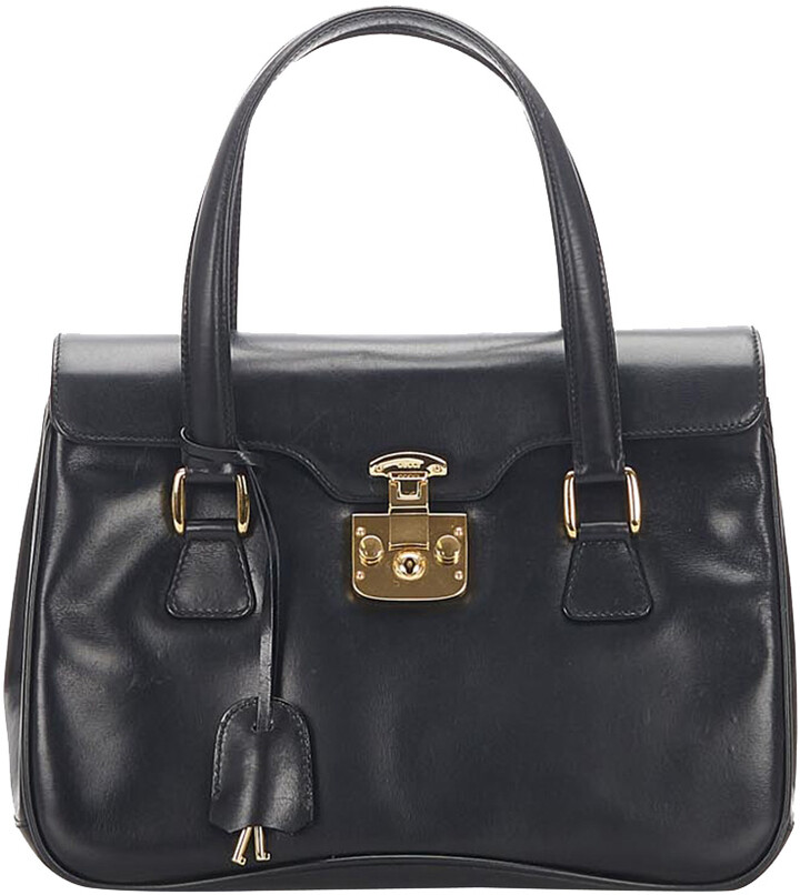 Gucci Black Leather Lady Lock Top Handle Bag ShopStyle