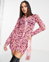 Thumbnail for your product : The Ragged Priest mini button front ruched dress in retro eye print