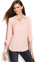 Thumbnail for your product : INC International Concepts Tab-Sleeve Mixed-Media Shirt