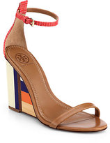 Thumbnail for your product : Tory Burch Colorblock Wooden-Wedge Leather Sandals