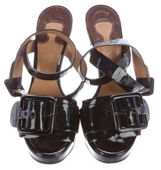 Chloé Patent Leather Wedge Sandals