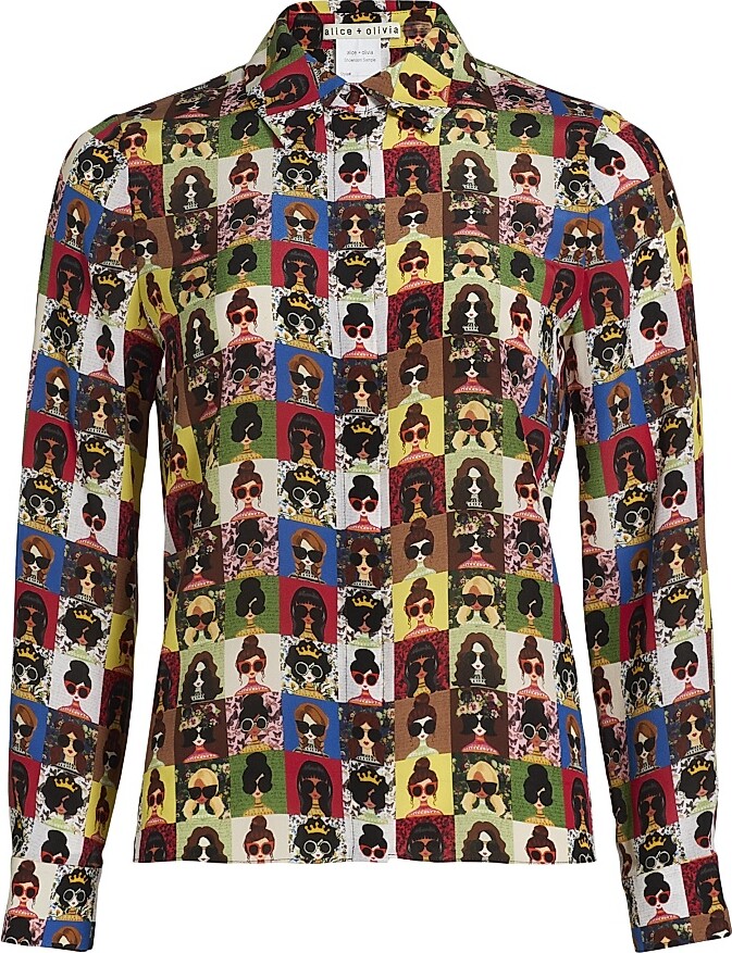Alice + Olivia Women's Willa Staceface Silk Shirt - Staceface Photo Booth - Size XS