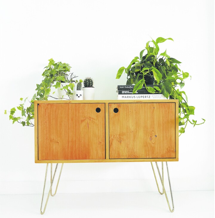 Etsy Oak Sideboard Hairpin Legs Medium Media Console Table Vinyl Record Storage