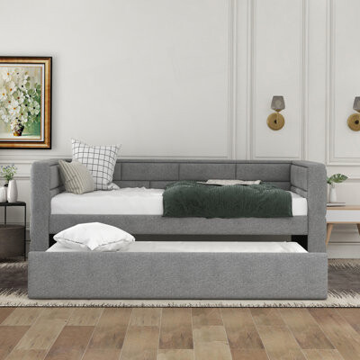Twin Size Daybed With Trundle, Upholstered Daybed With Padded Back, Day Bed