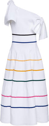 Carolina Herrera Off-The-Shoulder Striped Knit-Poplin Midi Dress