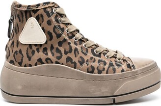 R 13 Leopard-Print High-Top Sneakers