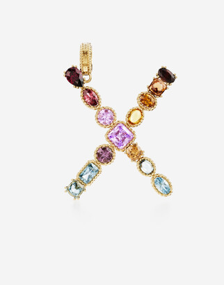 Dolce & Gabbana Rainbow alphabet X 18 kt yellow gold charm with multicolor fine gems