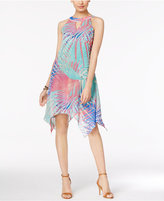 Thumbnail for your product : NY Collection Leaf-Print Handkerchief-Hem Dress