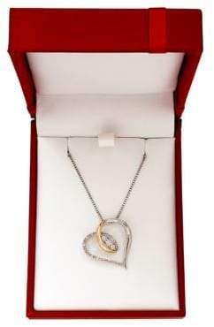 Lord & Taylor 14K Yellow Gold, Silvertone and Diamond Heart Pendant Necklace
