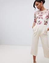 Thumbnail for your product : Little Mistress Embroidered Top Culotte Jumpsuit In Cream Multi