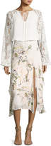 Thumbnail for your product : Haute Hippie The Garden Floral Silk Midi Skirt, White