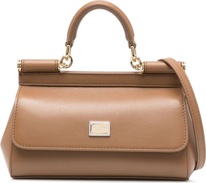 Dolce & Gabbana Brown Sicily Medium Handbag In Grained Leather