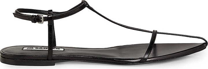 Women's T-Strap Leather Sandals - Black - Size 6