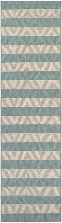 Couristan Afuera Yacht Club Sea Mist-Ivory 2 ft. 2 in. x 7 ft. 10 in. Indoor/Outdoor Runner Rug