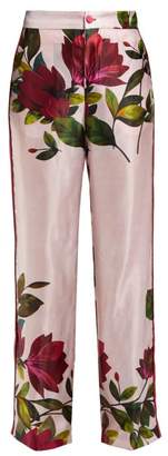 F.R.S For Restless Sleepers Carite Magnolia-print Satin Wide-leg Trousers - Womens - Pink Print