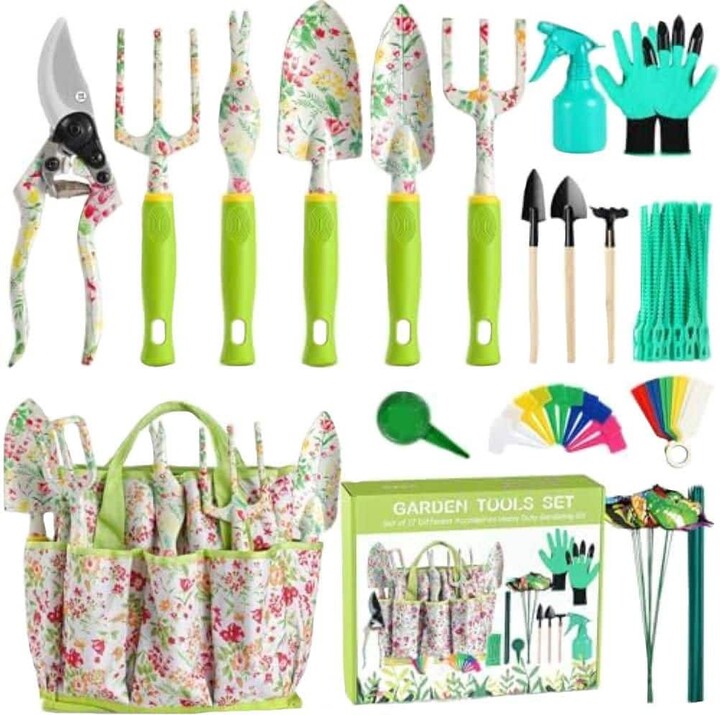 Misopily 6-Piece Garden Tool Set Heavy Duty Aluminum Floral Print Ergonomic Hand Tools with Pruning Shears Gifts for Women