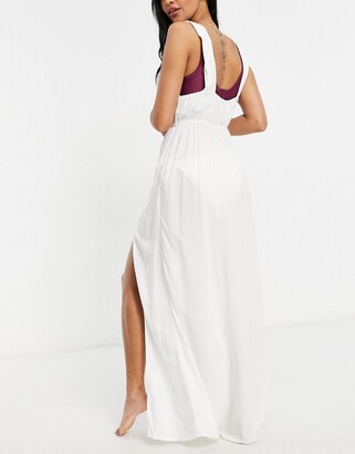 ASOS DESIGN Fuller bust flutter sleeve maxi beach dress in white