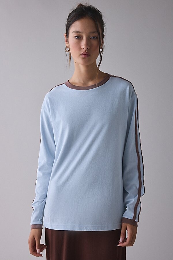 BDG Hayden Oversized Long Sleeve Ringer Tee in Blue