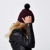 Thumbnail for your product : River Island Womens Burgundy knit bobble hat