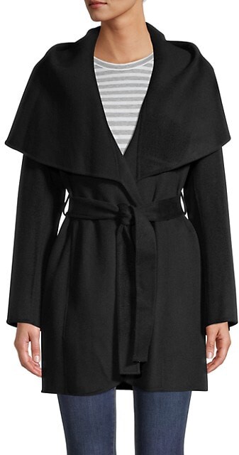 Tahari Elliot Women's Belted Double Face Wool Blend Maxi Wrap Coat