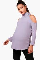 Thumbnail for your product : boohoo Maternity Bella Roll Neck Open Shoulder Jumper
