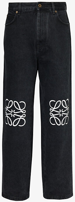 Loewe Mens Black Anagram-Embellished Straight-Leg Jeans 28