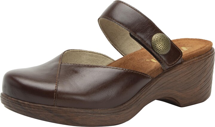 Alegria by PG Lite Alegria Women's Sydni Mahogany Leather Open Back Slip-On Wedge Heel 8-8.5 M US