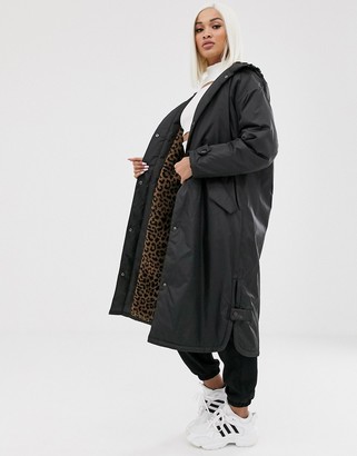 ASOS DESIGN maxi raincoat with animal borg lining