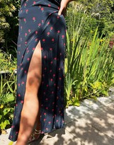 Thumbnail for your product : Never Fully Dressed Plus Valentina puff sleeve maxi dress with high thigh split in black floral print