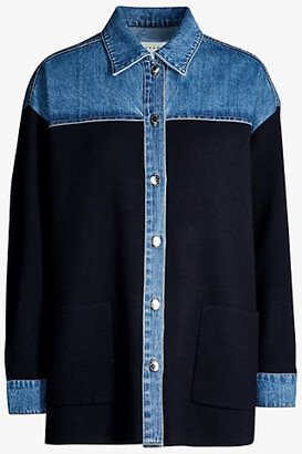 Sandro Rivers Denim Shirt Spring And Autumn Women's Long-sleeved Loose Full  Print Jacquard Denim Jacket