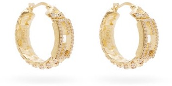 Fendi F-logo Crystal Hoop Earrings - Gold - ShopStyle