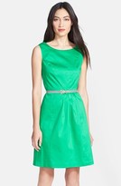 Thumbnail for your product : Ellen Tracy Sleeveless Origami Pleat Stretch Cotton Fit & Flare Dress