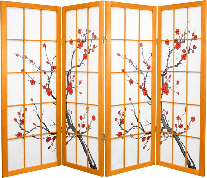 Red Lantern Oriental Furniture 4 ft. Tall Cherry Blossom Shoji Screen - Honey - 4 Panel