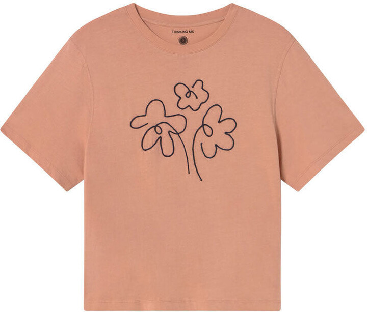 Thinking Mu Pink Hand Embroidered Flower Lucia T-Shirt