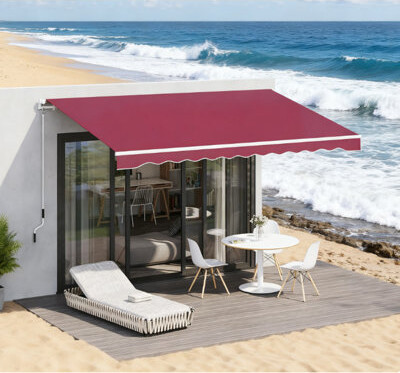 Galibens Retractable Awning, Patio Awnings, Sunshade Shelter W/ Manual Crank Handle