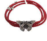 Thumbnail for your product : Alexander McQueen Crystal Butterfly Charm Red Braided Leather Layered Bracelet