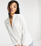 Thumbnail for your product : ASOS Petite DESIGN Petite washed double breasted linen suit blazer in white