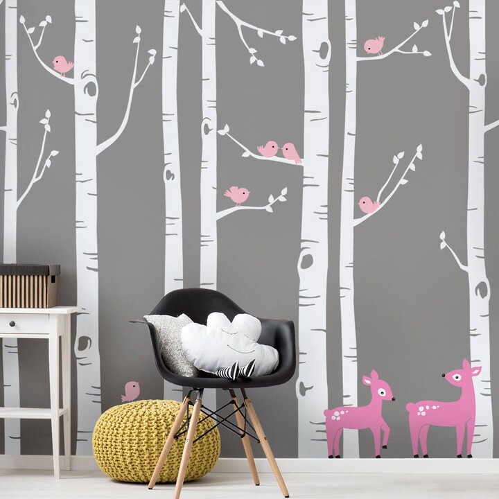 Etsy Birch Tree Wall Decal Birds & Deer Nursery Stickers