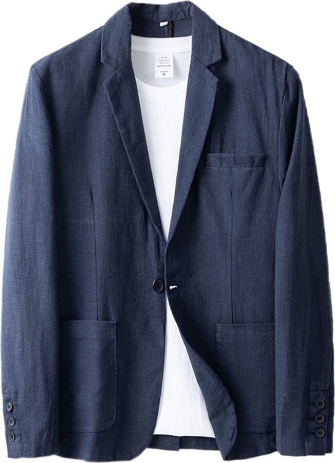 BESTORI Men's Linen Blazer Lightweight Jacket Sport Coat One Button