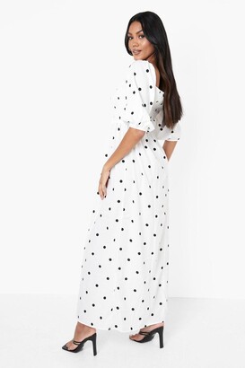boohoo Polka Dot Balloon Sleeve Shirred Maxi Dress