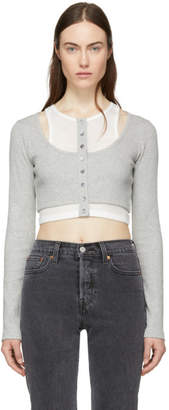 Alexander Wang T by Grey and Off-White Layered Mixed Media Crop T-Shirt