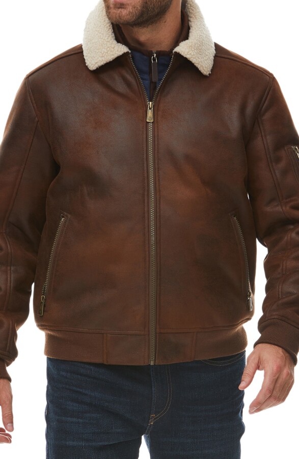 Rainforest faux shearling lined leather aviator jacket Clearance