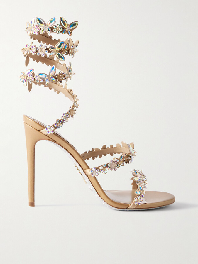 René Caovilla - Eden Crystal-embellished Satin Sandals - Gold