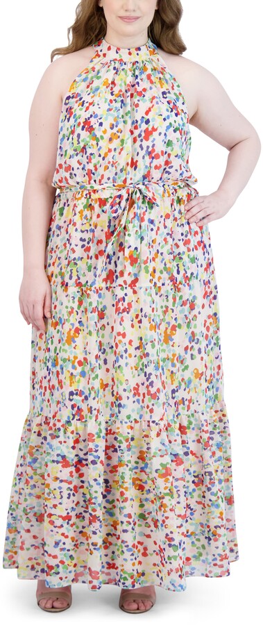 Zantt Womens Big Hem Sleeveless Plus Size Print Beachwear Chiffon Dresses 