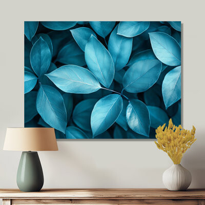 Ivy Bronx Monochrome Teal Leaves Layers II - Leaves Print On Metal
