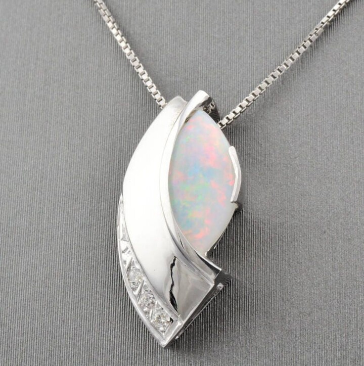 Etsy 14K Gold Opal Necklace With Diamond Accent - October Birthstone