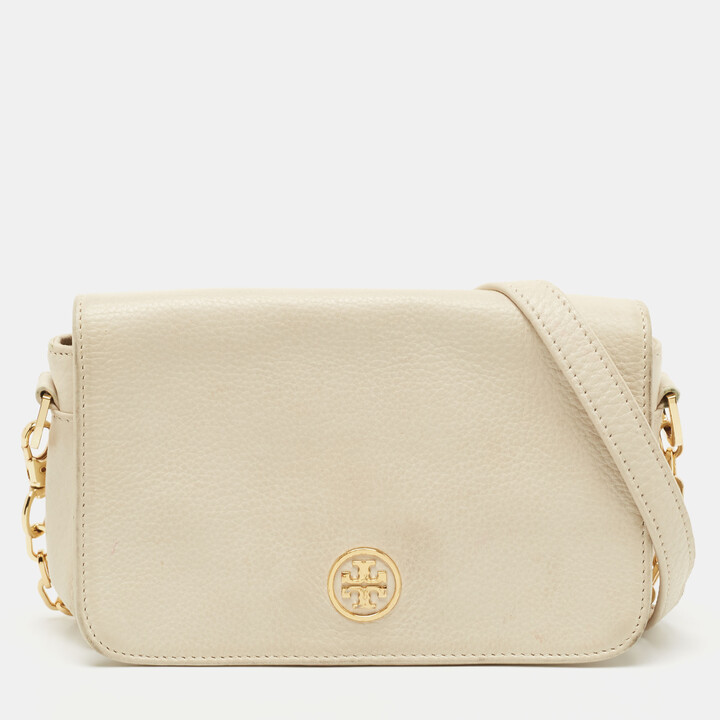 Tory Burch Off White Leather Robinson Flap Crossbody Bag - ShopStyle