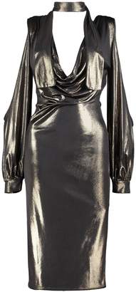 boohoo Holly Metallic Open Shoulder Midi Dress
